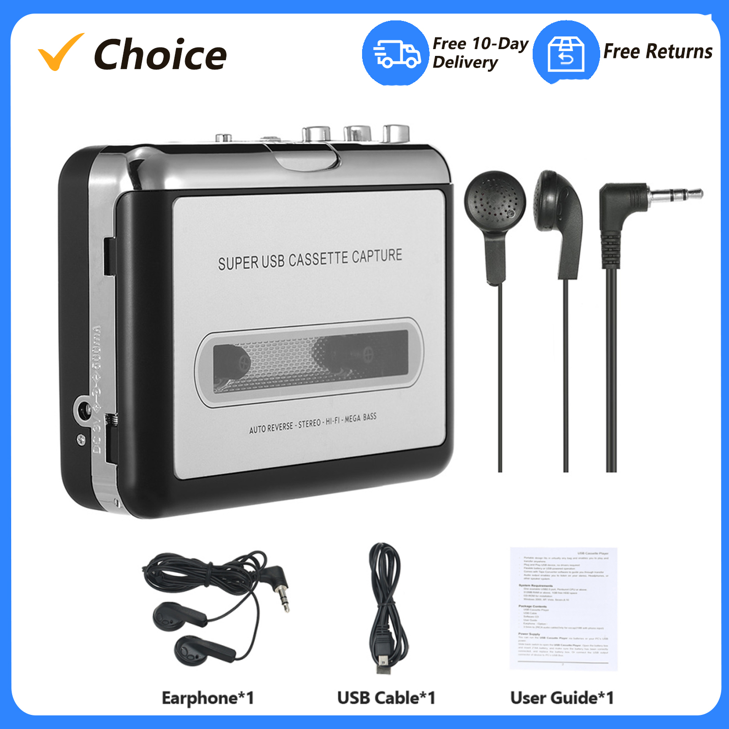 Audio Music Converter To Mp3 - التقاط كاسيت USB مع سماعة أذن