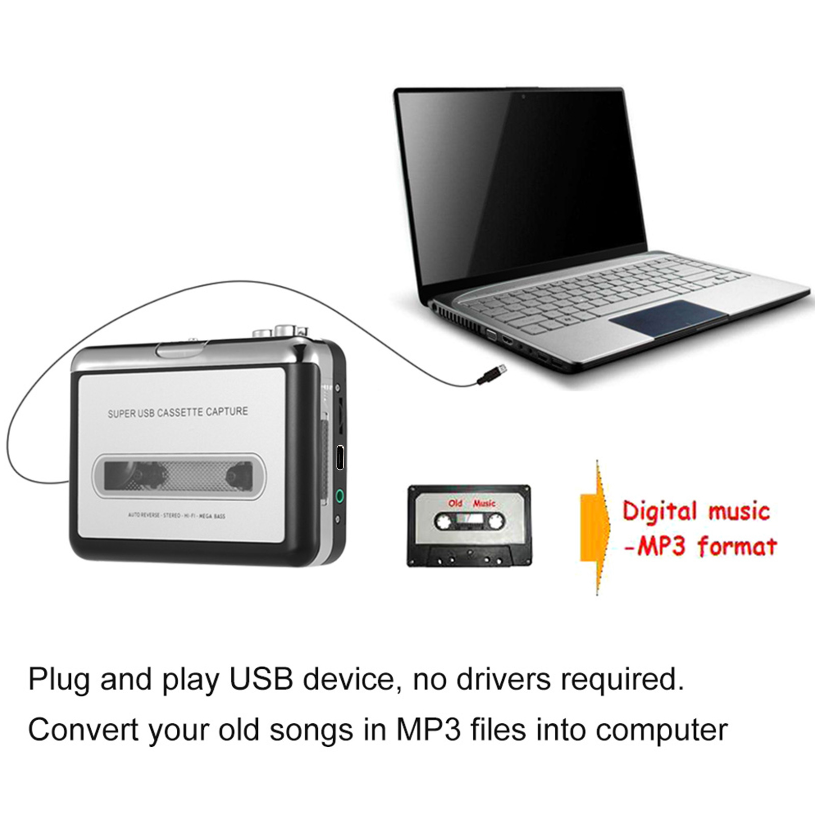 التقاط كاسيت USB مع سماعة أذن  - مراجعة Audio Music Converter To Mp3 وسعره